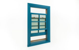 bright blue wood windows