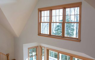 wood grain interior windows with white walls