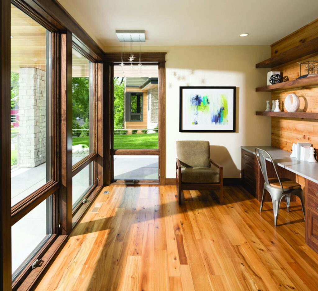andersen 400series windows darkwoodstain homeoffice interior