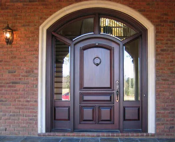 houston_entry_doors Arched mahogany entry door with sidelights