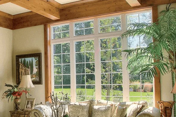 vwh-1 Wood-framed picture windows in a living room